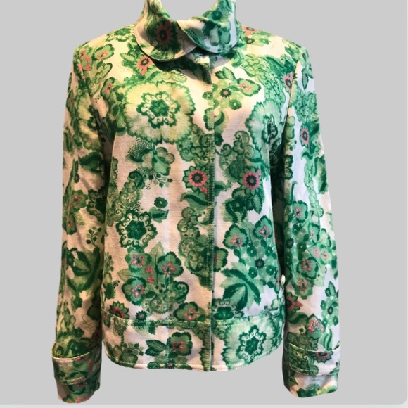 BURBERRY LONDON Women 10 green flower design zipper front jacket - Picture 2 of 15